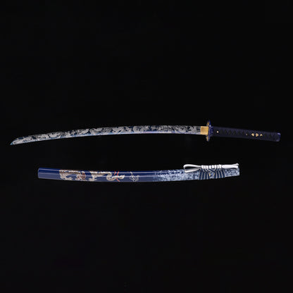 Blue Dragon katana with saya scabbard - full set view