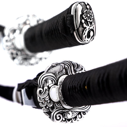 Silver Dragon Tsuba Samurai Katana
