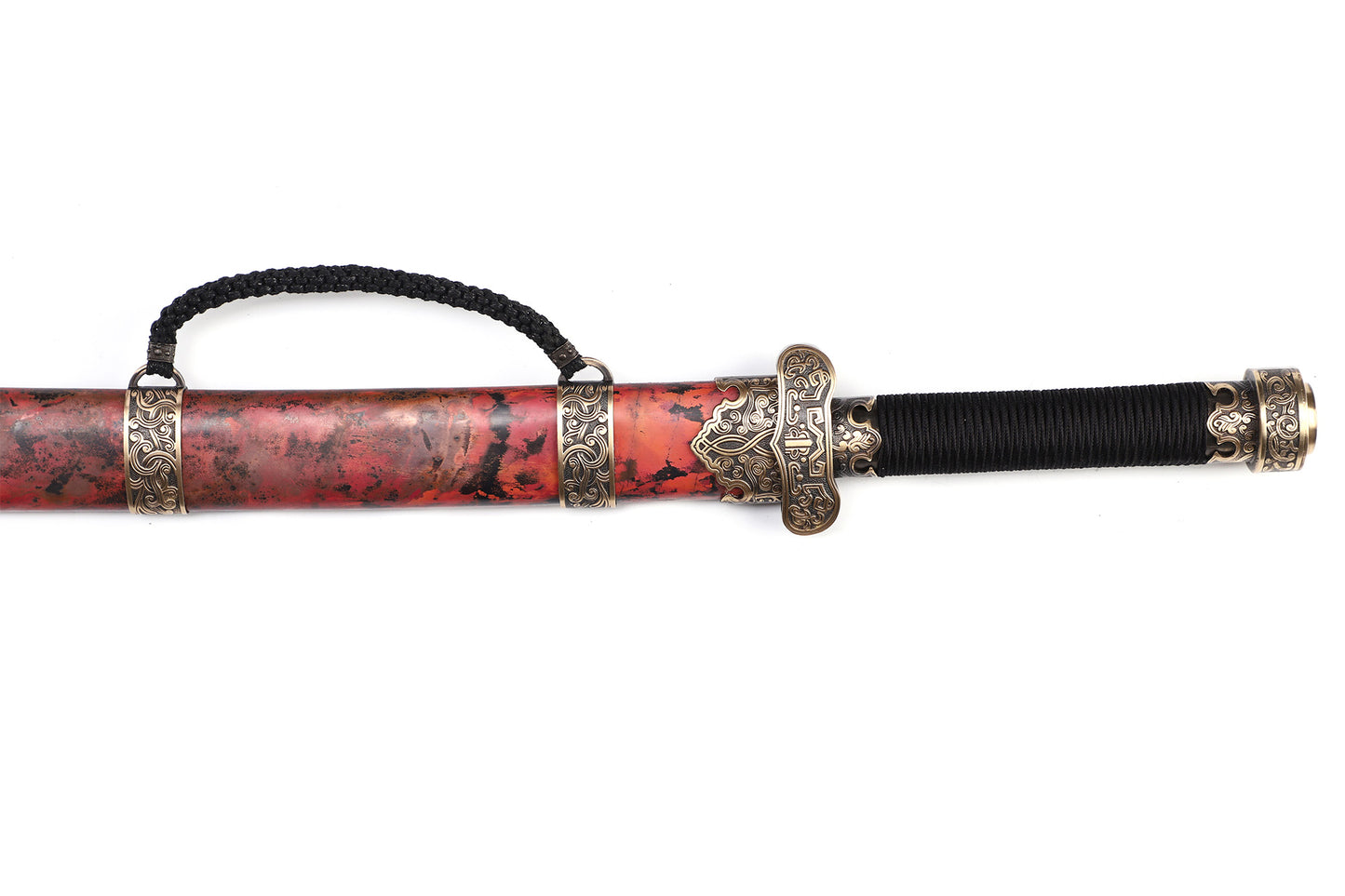 Heritage Ink Red Copper Saya Cloud Carved Brass Fittings Rope Wrapped Wood Full Tang  Sword