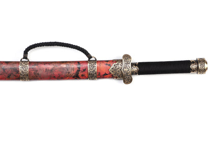 Heritage Ink Red Copper Saya Cloud Carved Brass Fittings Rope Wrapped Wood Full Tang  Sword
