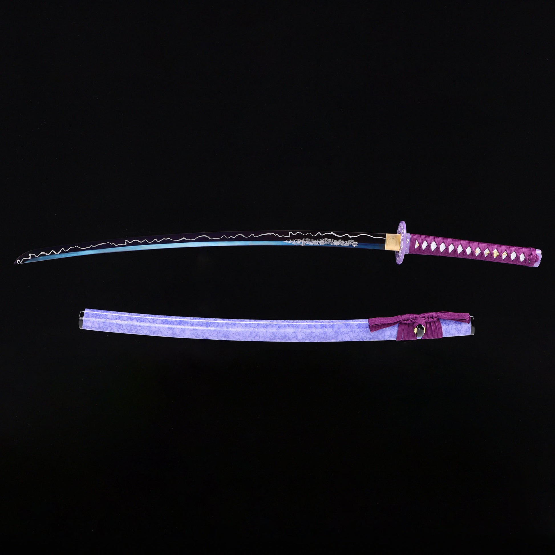 Purple Dragon katana with saya scabbard - full set view