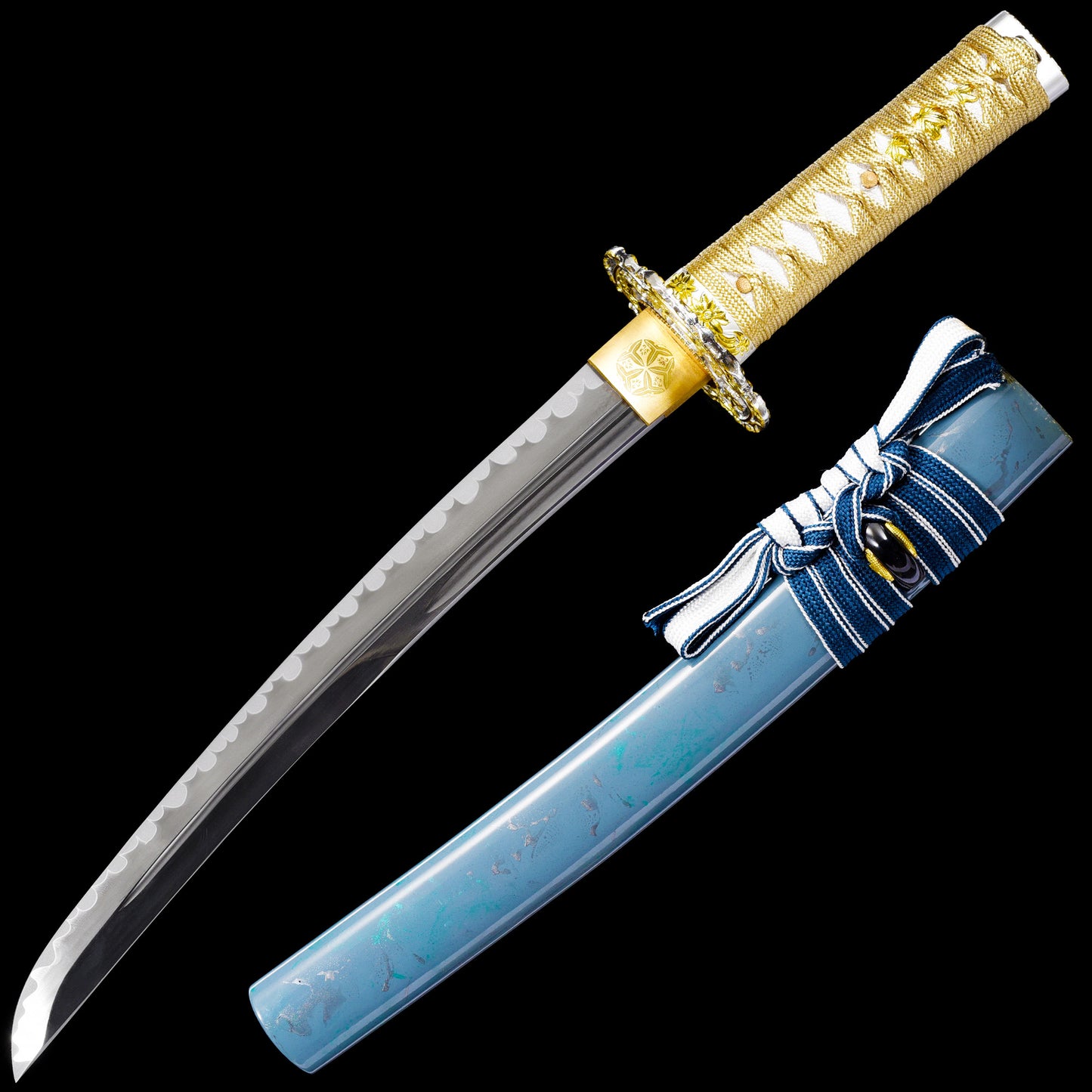 Gold Handle & Blue Marbled Saya Tanto