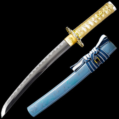 Gold Handle & Blue Marbled Saya Tanto