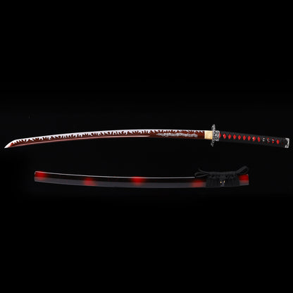 Dark Red Dragon katana with saya scabbard - full set view
