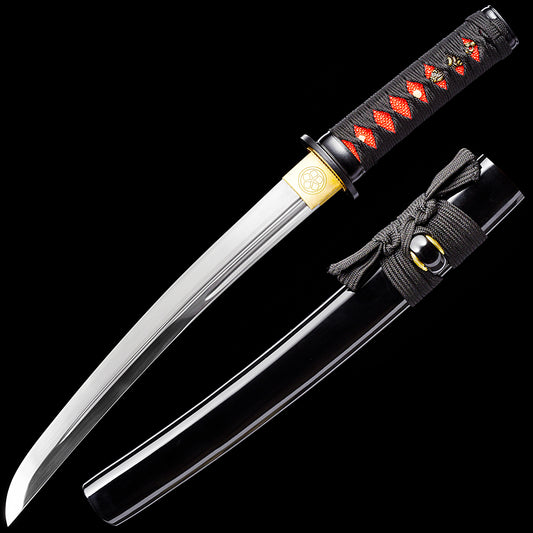 Black Tanto with Red Handle Inlay