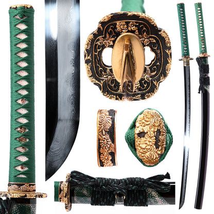 Texture steel katana clay tempered hamon with saya scabbard - complete katana set