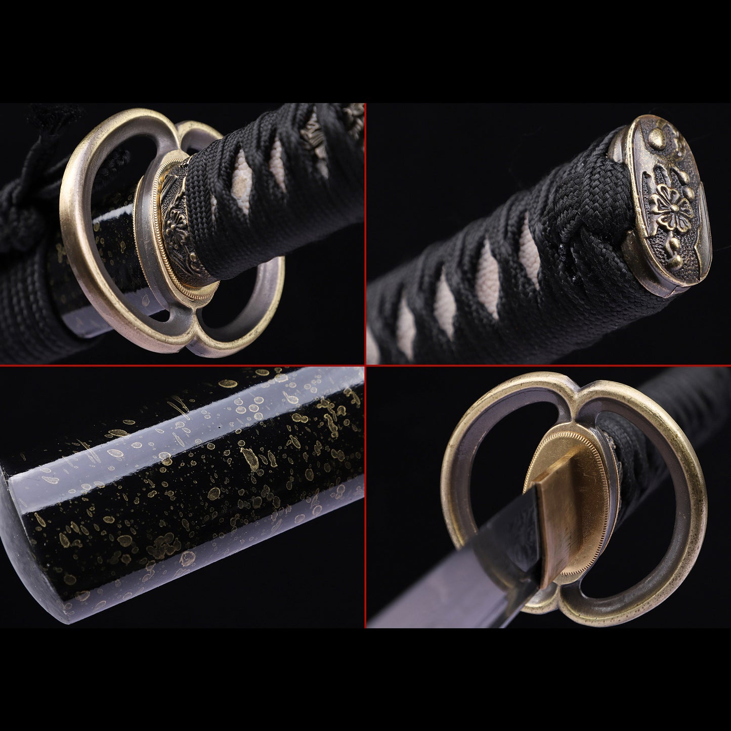 Layered Damascus Steel Hand Forged Katana, Black Gold Glitter Lacquer Saya