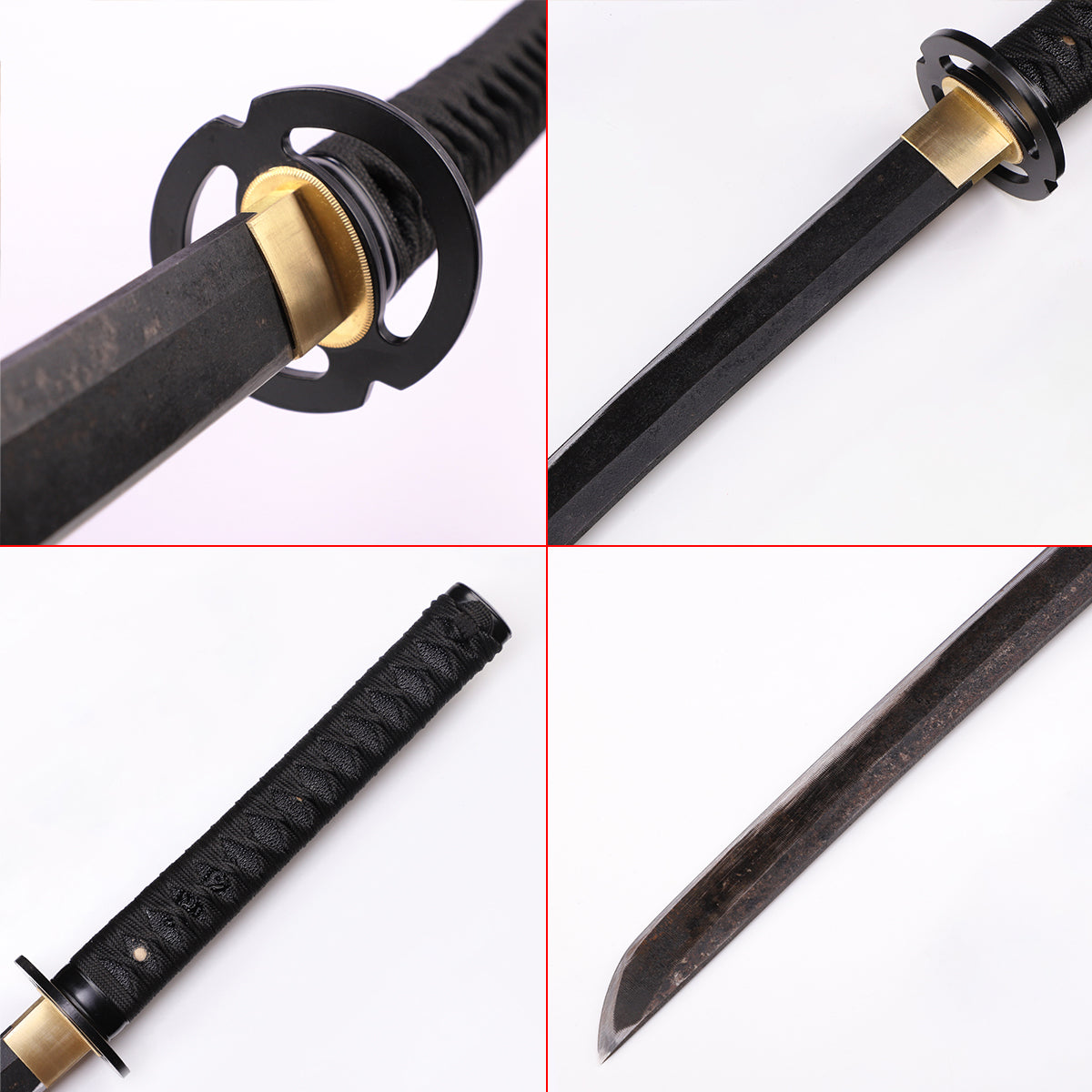 Black Musashi Katana tip detail - precision forged black kissaki point
