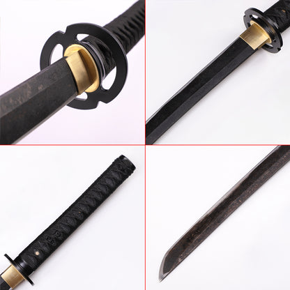 Black Musashi Katana tip detail - precision forged black kissaki point