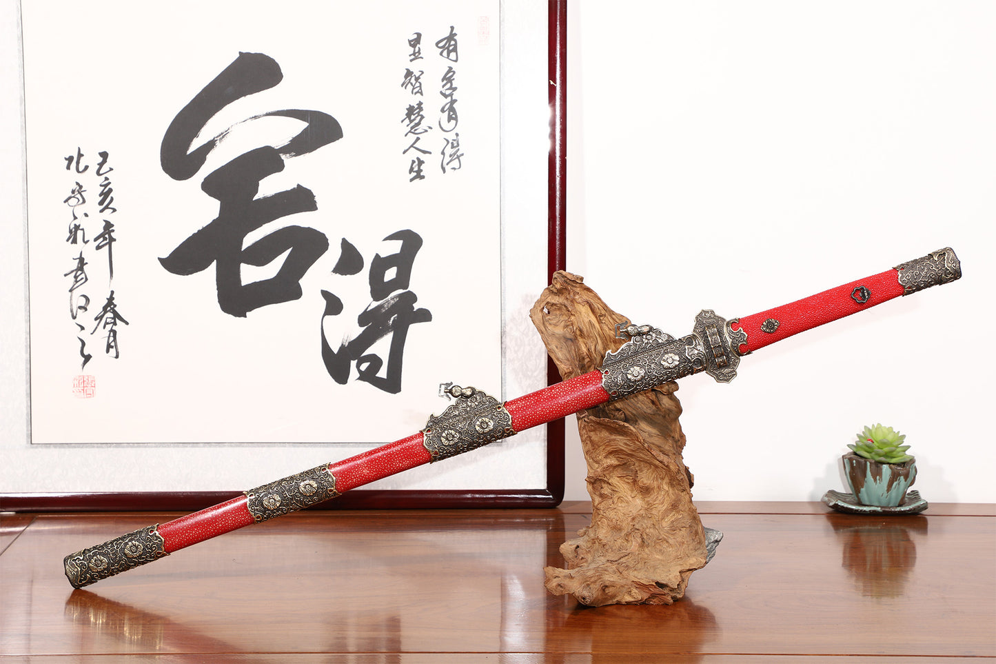 Red Genuine Ray Skin Scroll Floral Vintage Copper Fittings Sword