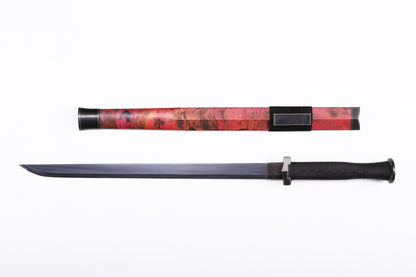 Heritage Ink Red Pattern Han Short Dao, Sanmai Steel Mirror Polished Blade
