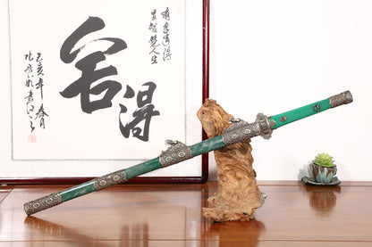 Emerald Green Genuine Ray Skin Scroll Floral Vintage Copper Fittings Sword