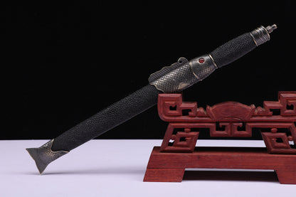Fish  Shaped Octagonal Short Sword,  Genuine Ray Skin Antique Copper Fittings