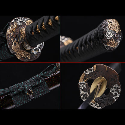 Clay Tempered Katana, Black Glitter Lacquer Saya