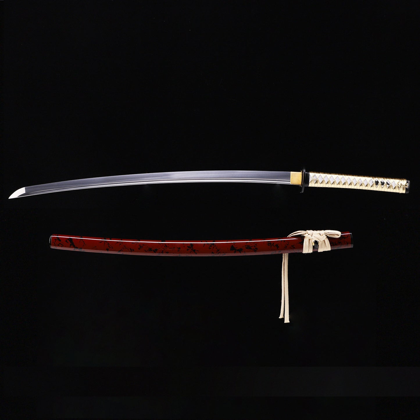 Japanese Samurai Katana, Red-Black Lacquered Wooden Saya