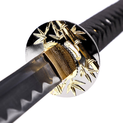 Japanese sword tsuba guard detail - hand guard and habaki close-up