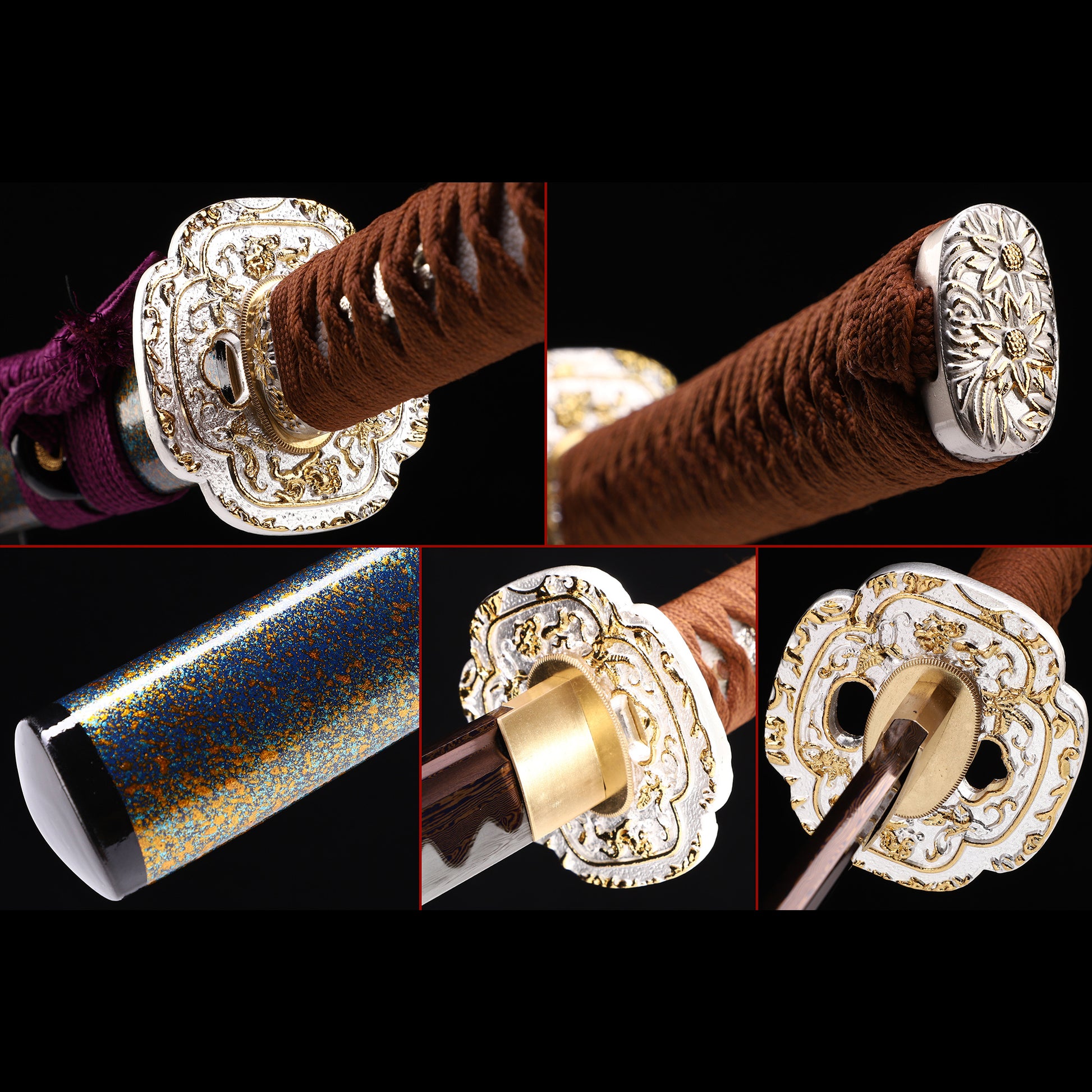 Color treated blade katana Handle details