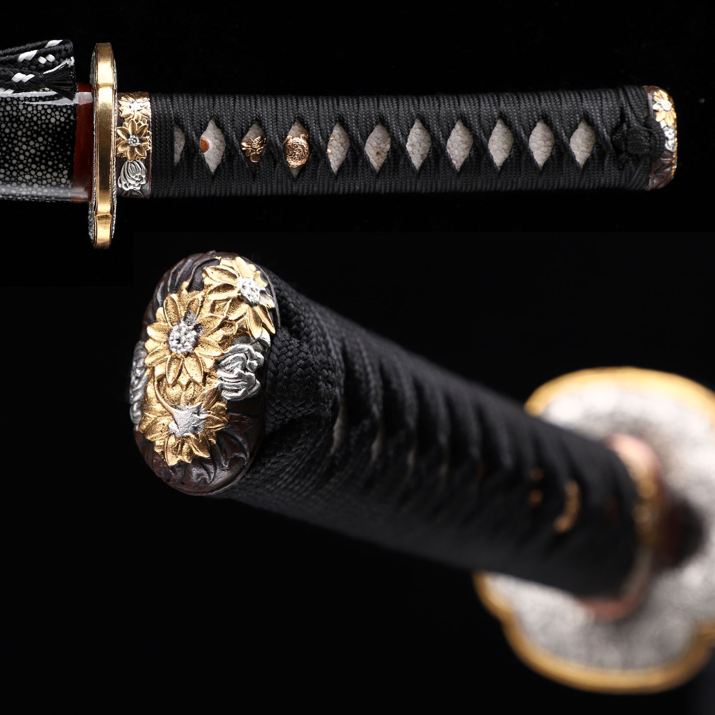 Universe Twist Pattern Clay Tempered Katana, Gold & Silver Plated Copper Fittings