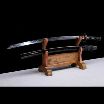 Clay Tempered Katana, Black Glitter Lacquer Saya