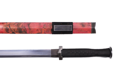 Heritage Ink Red Pattern Han Short Dao, Sanmai Steel Mirror Polished Blade
