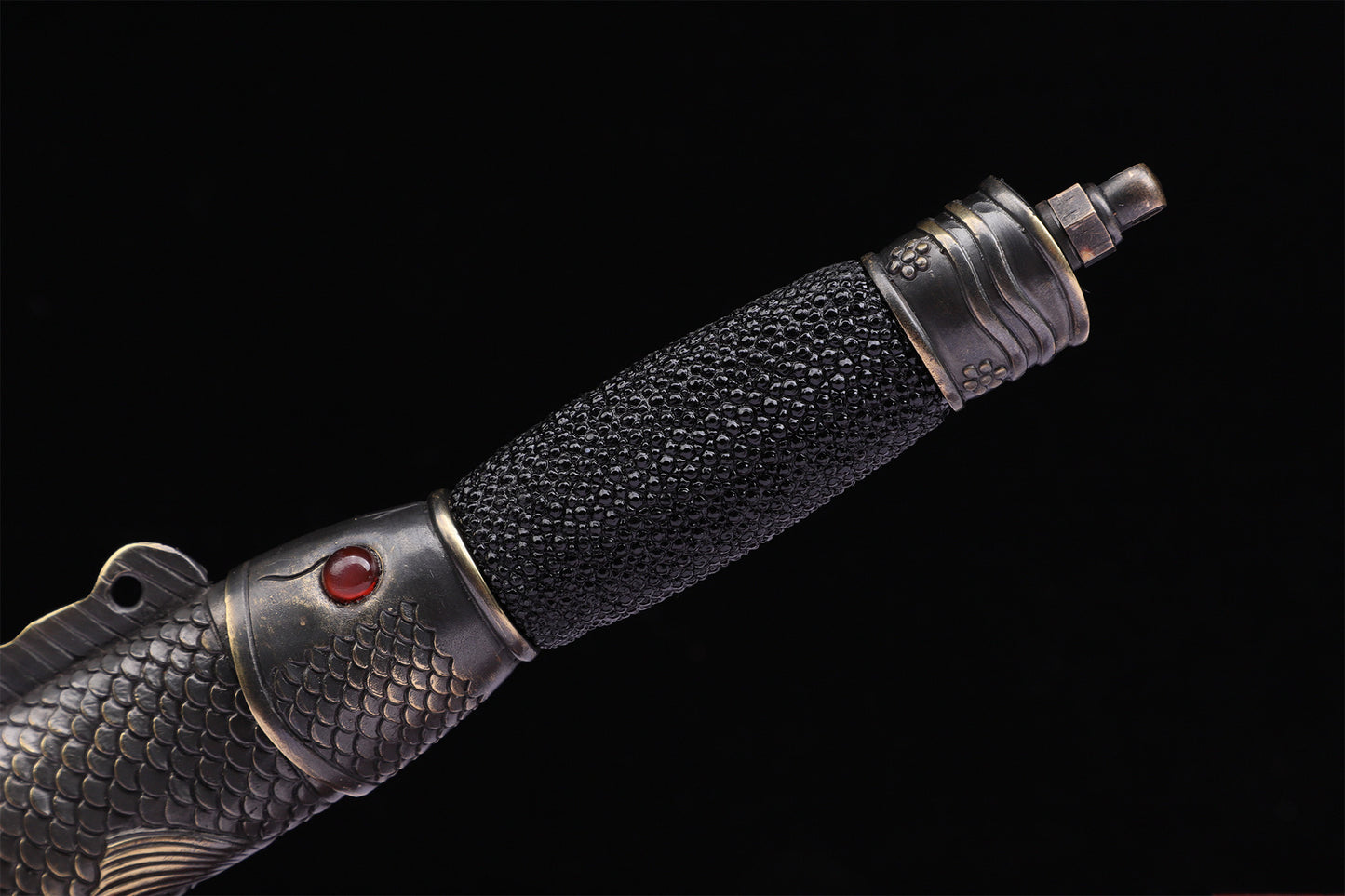 Fish  Shaped Octagonal Short Sword,  Genuine Ray Skin Antique Copper Fittings