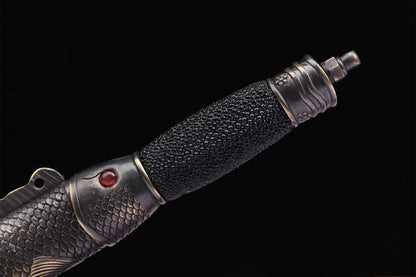Fish  Shaped Octagonal Short Sword,  Genuine Ray Skin Antique Copper Fittings