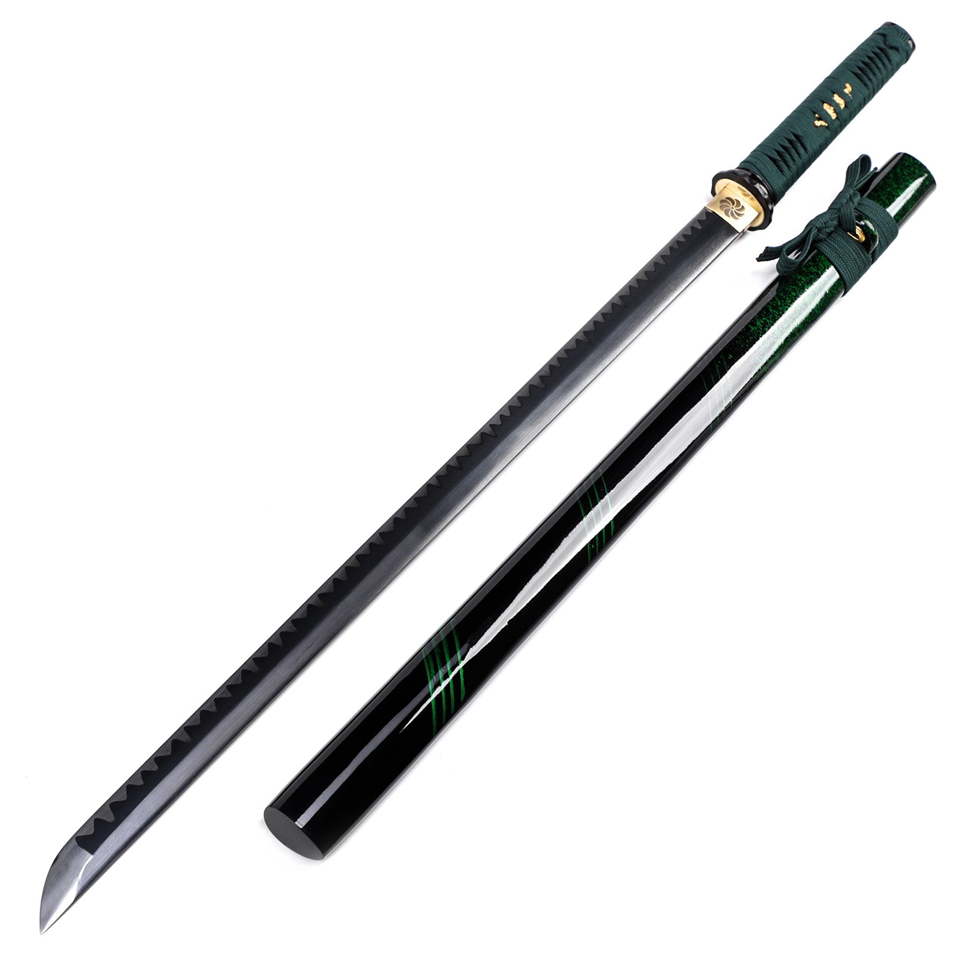 Full tang Japanese sword side profile - removable blade green saya katana