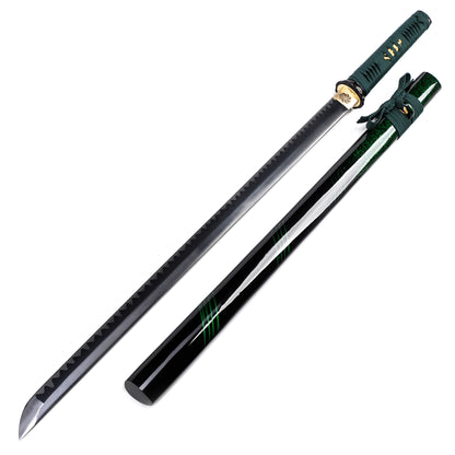 Full tang Japanese sword side profile - removable blade green saya katana