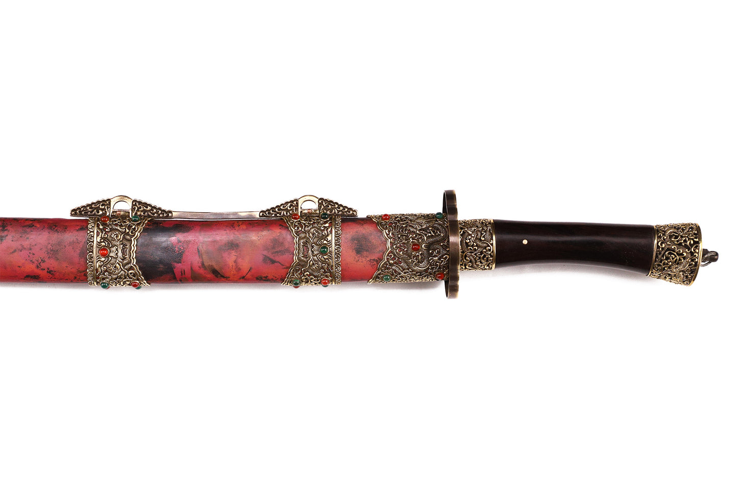 Ink Red Copper Saya Hollow Gem Inlaid Brass Fittings Purple Sandalwood Handle Sword