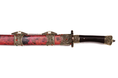 Ink Red Copper Saya Hollow Gem Inlaid Brass Fittings Purple Sandalwood Handle Sword