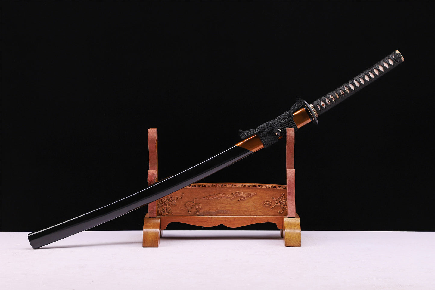 Gloss Black Lacquer Wood Saya Silver Inlaid Iron Full Tang Iaido Sword