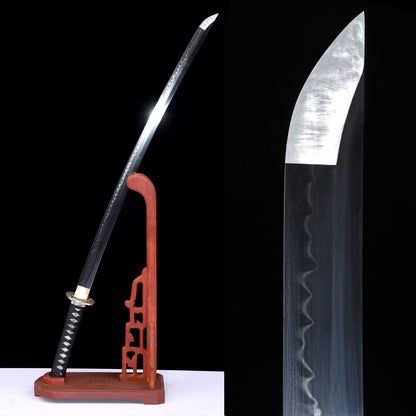 T10 High Carbon Steel Clay Tempered Katana, Gloss Black Lacquer Saya