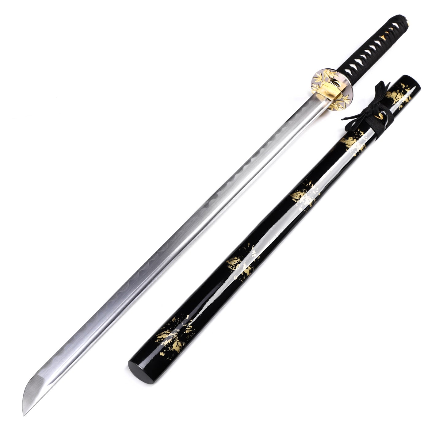 Japanese sword side profile - full tang removable blade black gold leaf saya