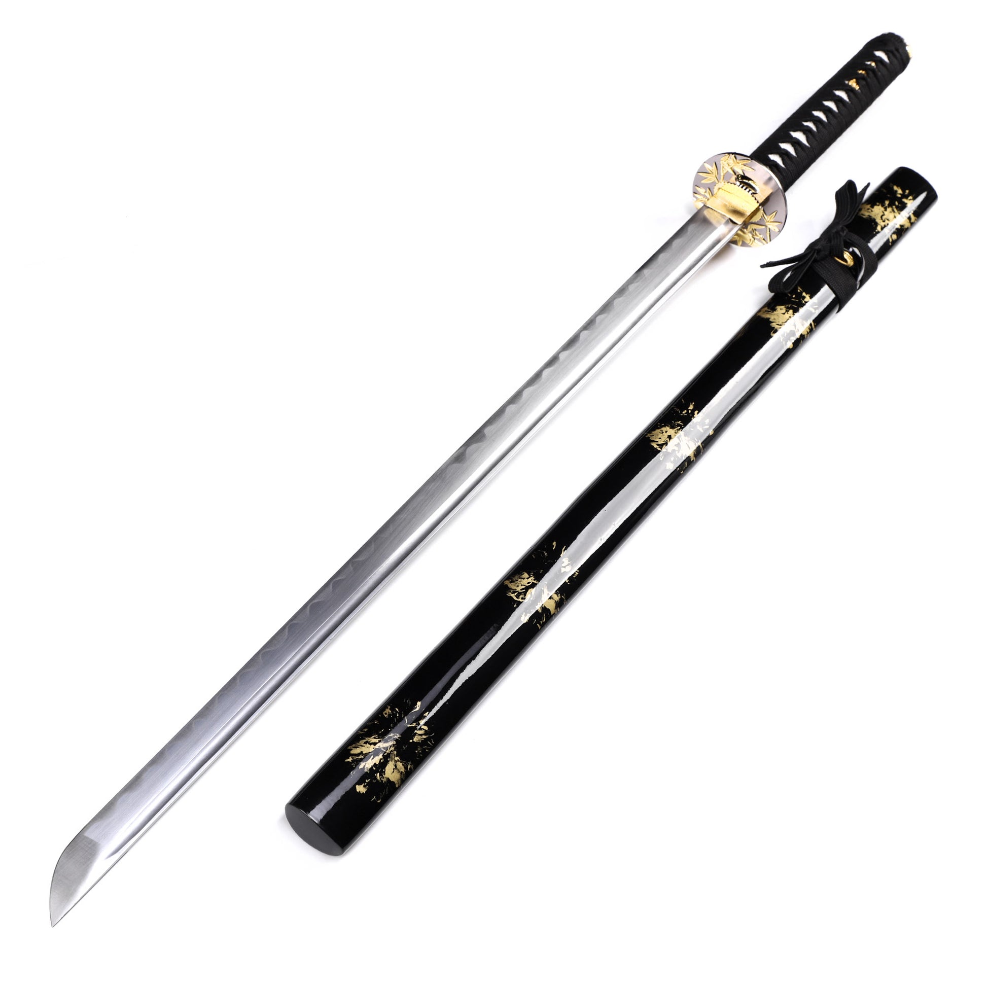 Japanese sword side profile - full tang removable blade black gold leaf saya