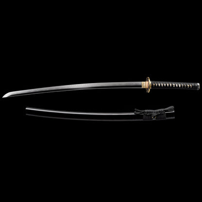 Katana sword with wooden saya scabbard - full set view