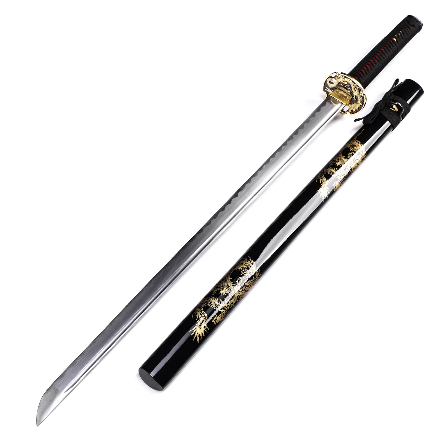 Japanese sword black dragon saya with scabbard -  full set view