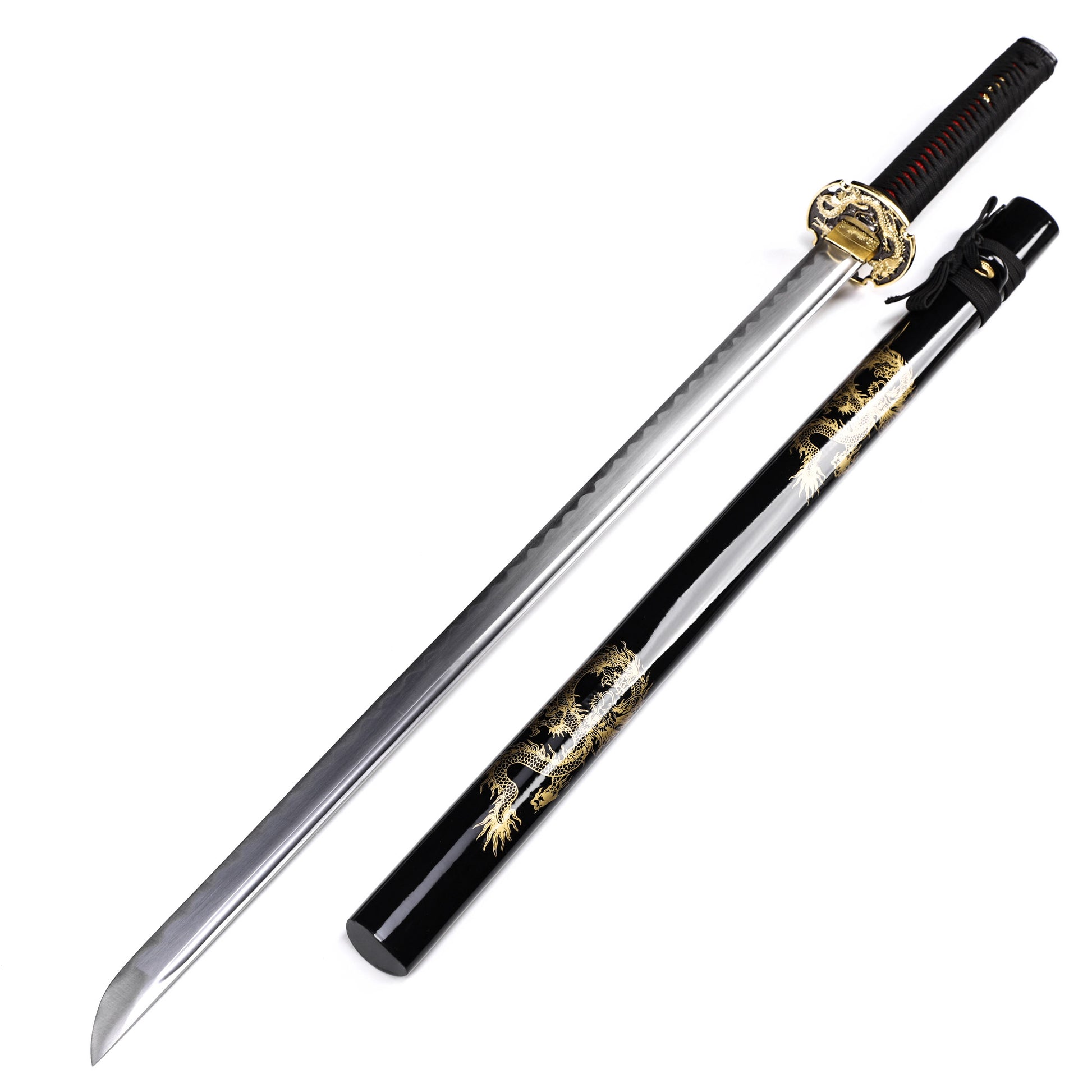 Japanese sword black dragon saya with scabbard -  full set view