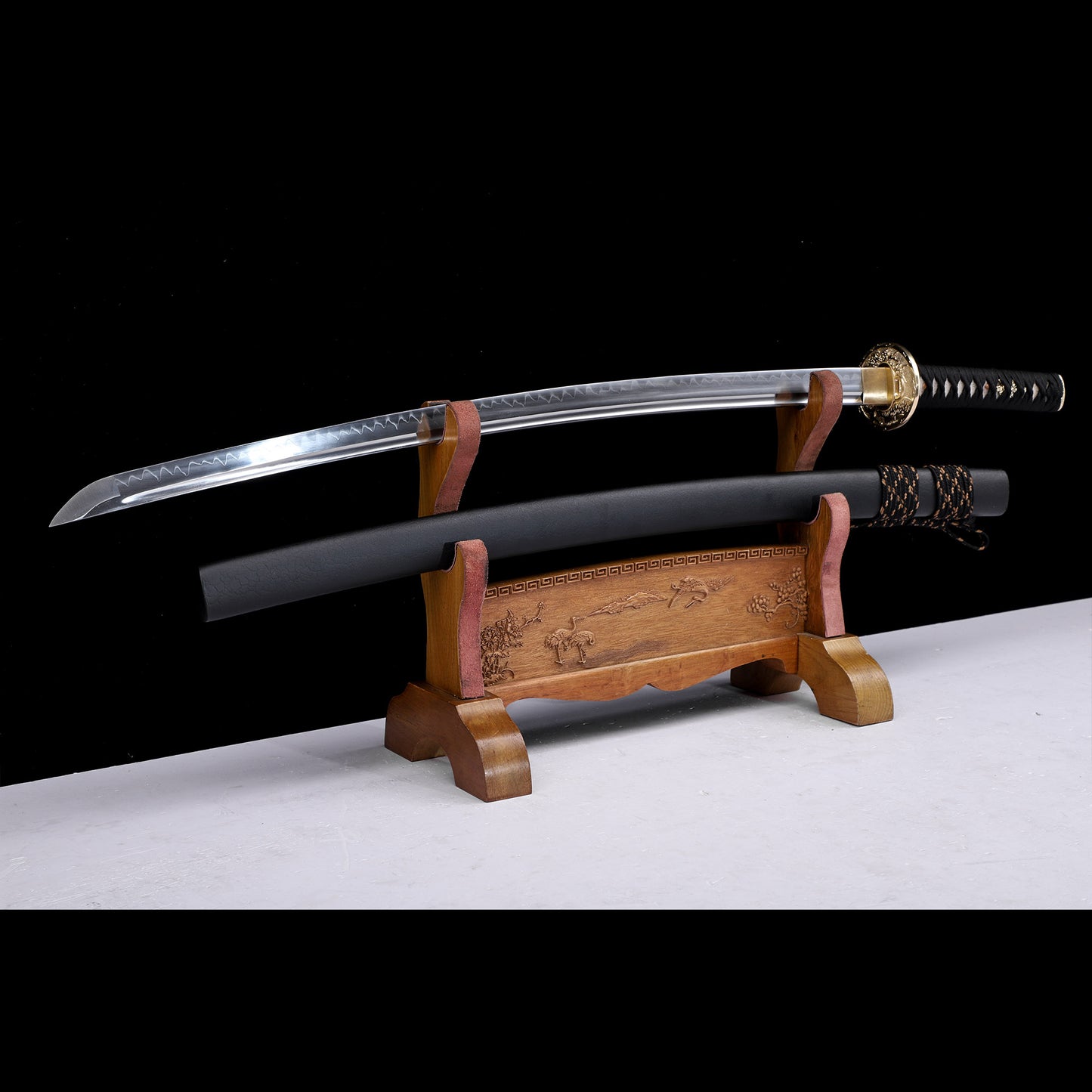 High Carbon Steel Clay Tempered Katana, Matte Black Lacquer Saya