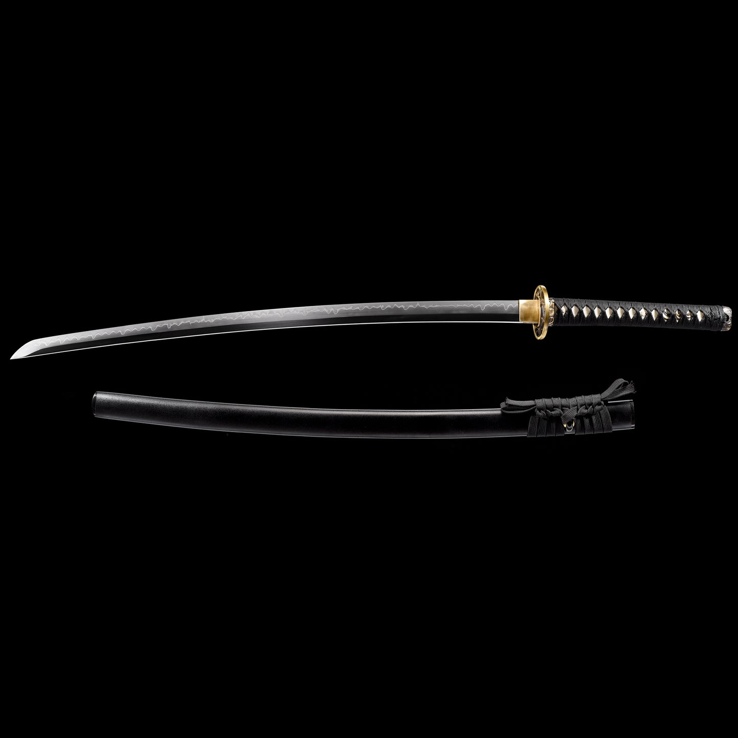 Katana sword with wooden saya scabbard - full set view