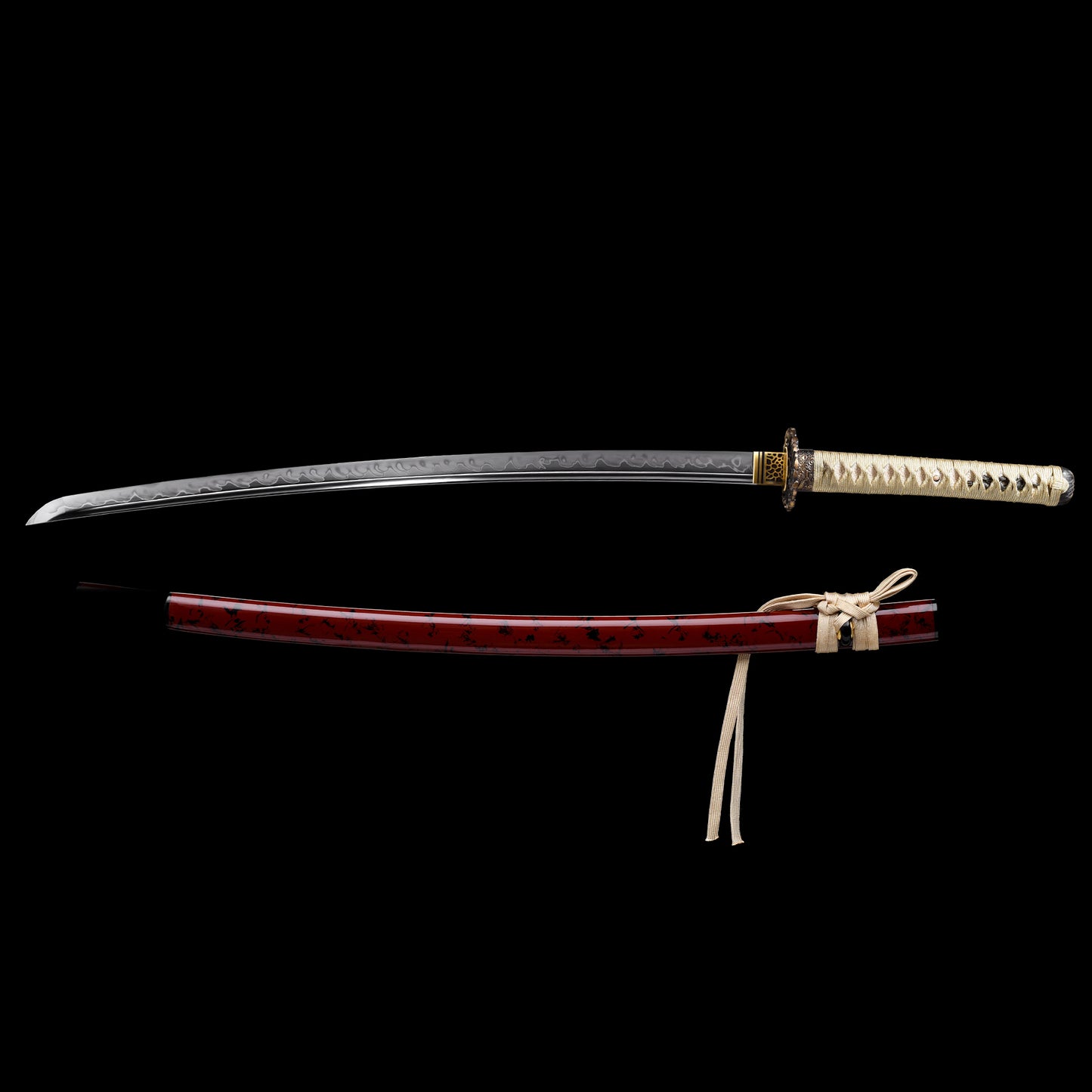 Katana sword with wooden saya scabbard - full set view