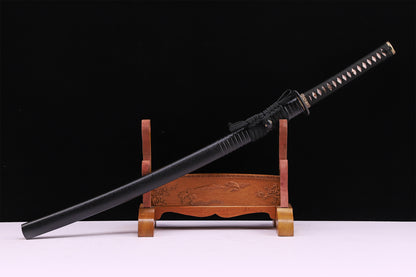 Matte Black Dot Lacquer Wood Saya Silver Inlaid Iron Full Tang Sword