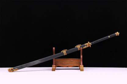 Full Wrapped Black Ray Skin Hollow Gilded Dragon Gem Inlaid Brass Fittings Sword