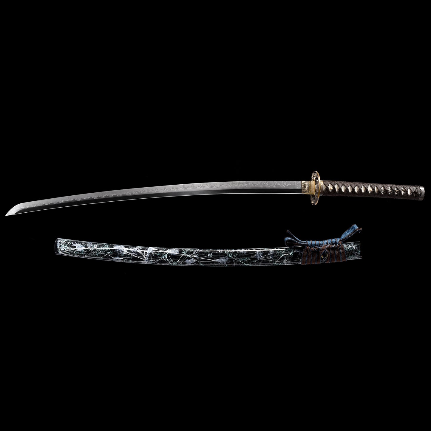 Katana sword with wooden saya scabbard - full set view