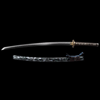 Katana sword with wooden saya scabbard - full set view