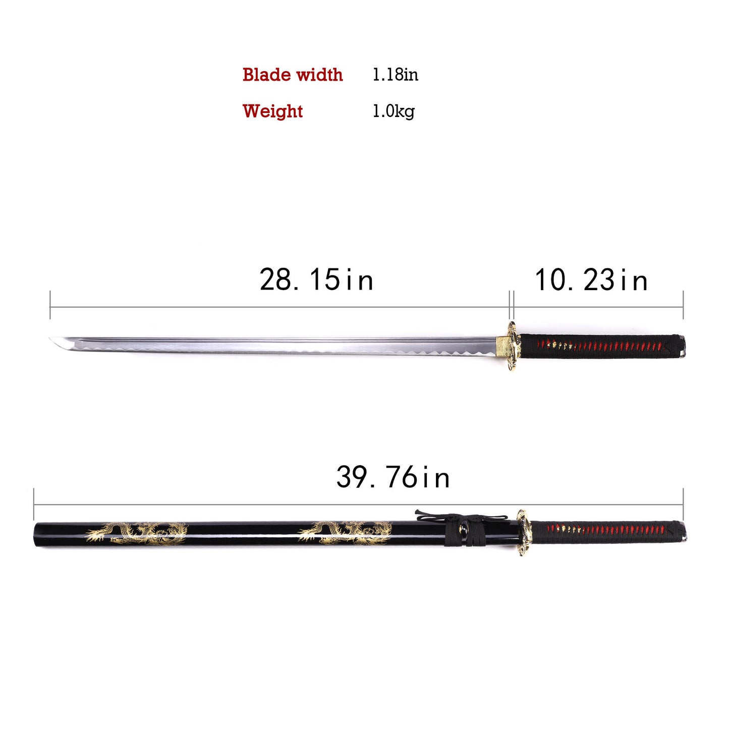 Full Tang Removable Japanese Sword with Black Dragon Saya
