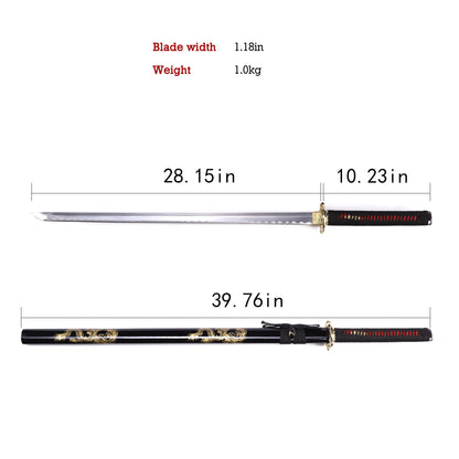 Full Tang Removable Japanese Sword with Black Dragon Saya