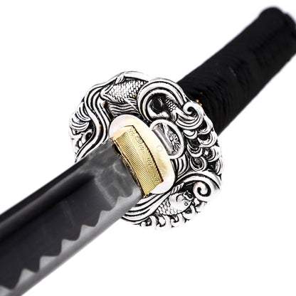 Silver Dragon Tsuba Samurai Katana