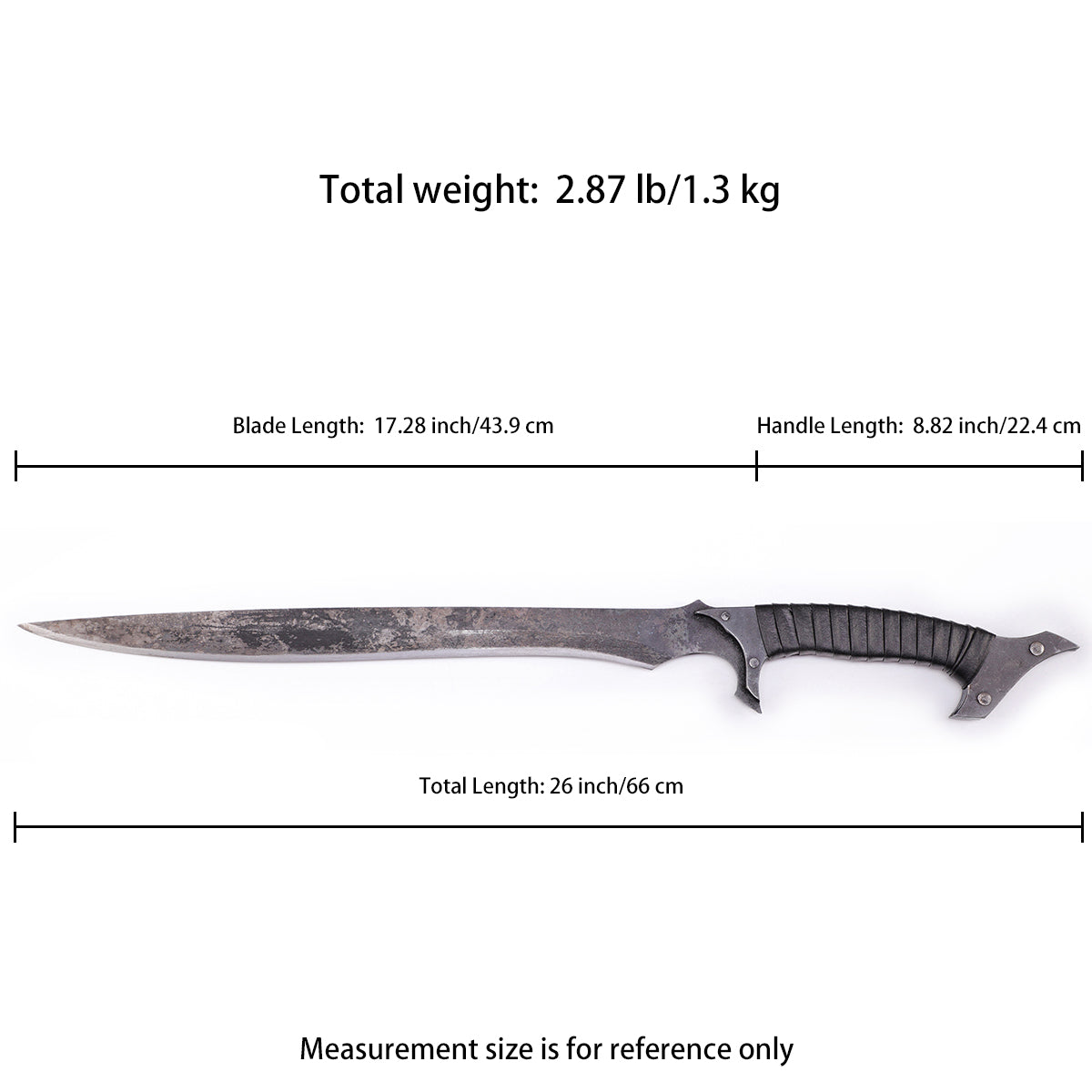 Crazy Shark tactical sword full length view - Size chart