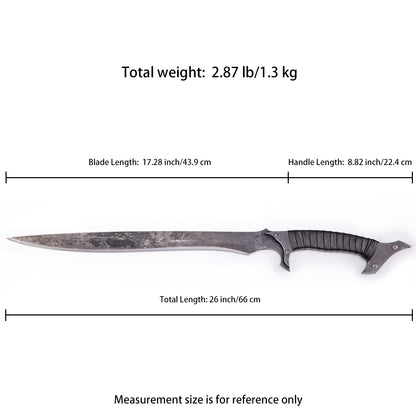 Crazy Shark tactical sword full length view - Size chart