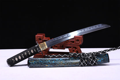 Blue Pattern R lacquer Saya Silver Inlaid Iron Fittings Full Tang Katana